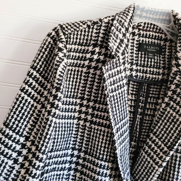 Talbots Plus Petites Blazer Womens 14Wp Black and Cream Houndstooth Check Petite - Picture 2 of 9